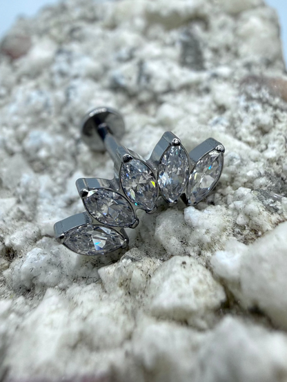 Labret Titan 1.2mm mit Fünffach Zirkonia-Marquise 12mm