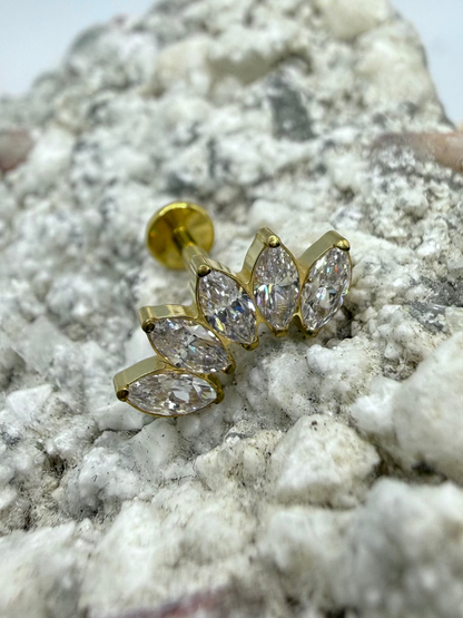 Labret Titan 1.2mm mit Fünffach Zirkonia-Marquise 12mm